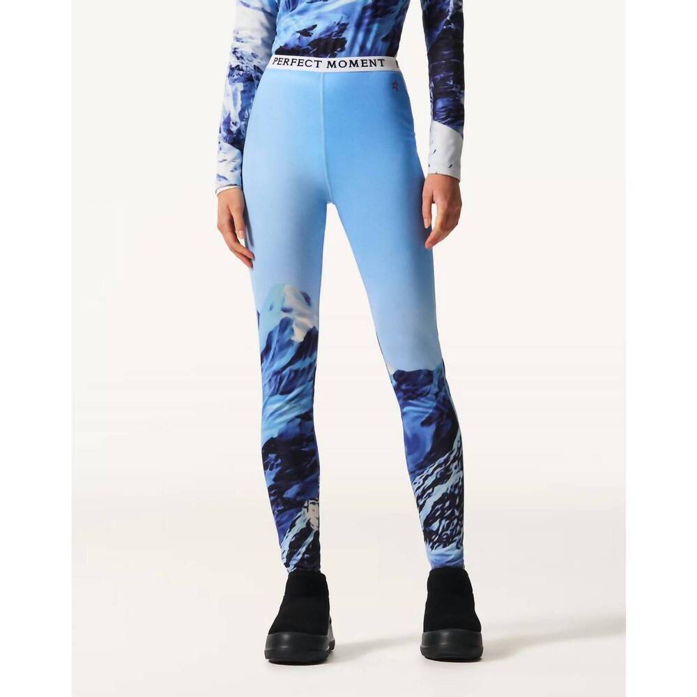 NEW PERFECT MOMENT printed base layer leggings in ski lift blue